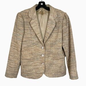 Vintage Sachel Wool Blend Tweed Blazer Neutral Tan Women’s S
